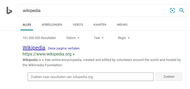 wikipedia op bing zoekresultaten